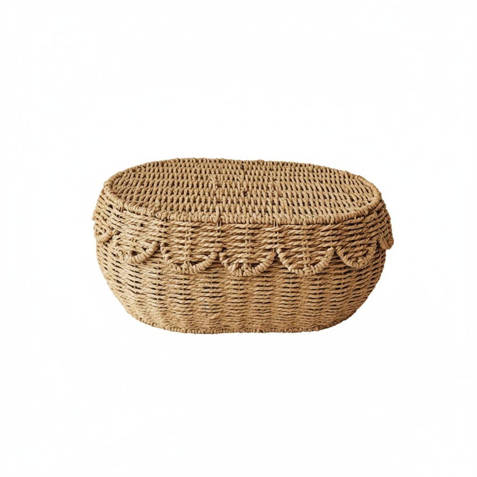 Baoblaze Cesta de Almacenamiento Tejida Caja Contenedor Organizador con Tapa de Cuerda de Papel Hecha a Mano Resistente y Ligera Adecuada para Escritorio, Grande 42x31x16cm