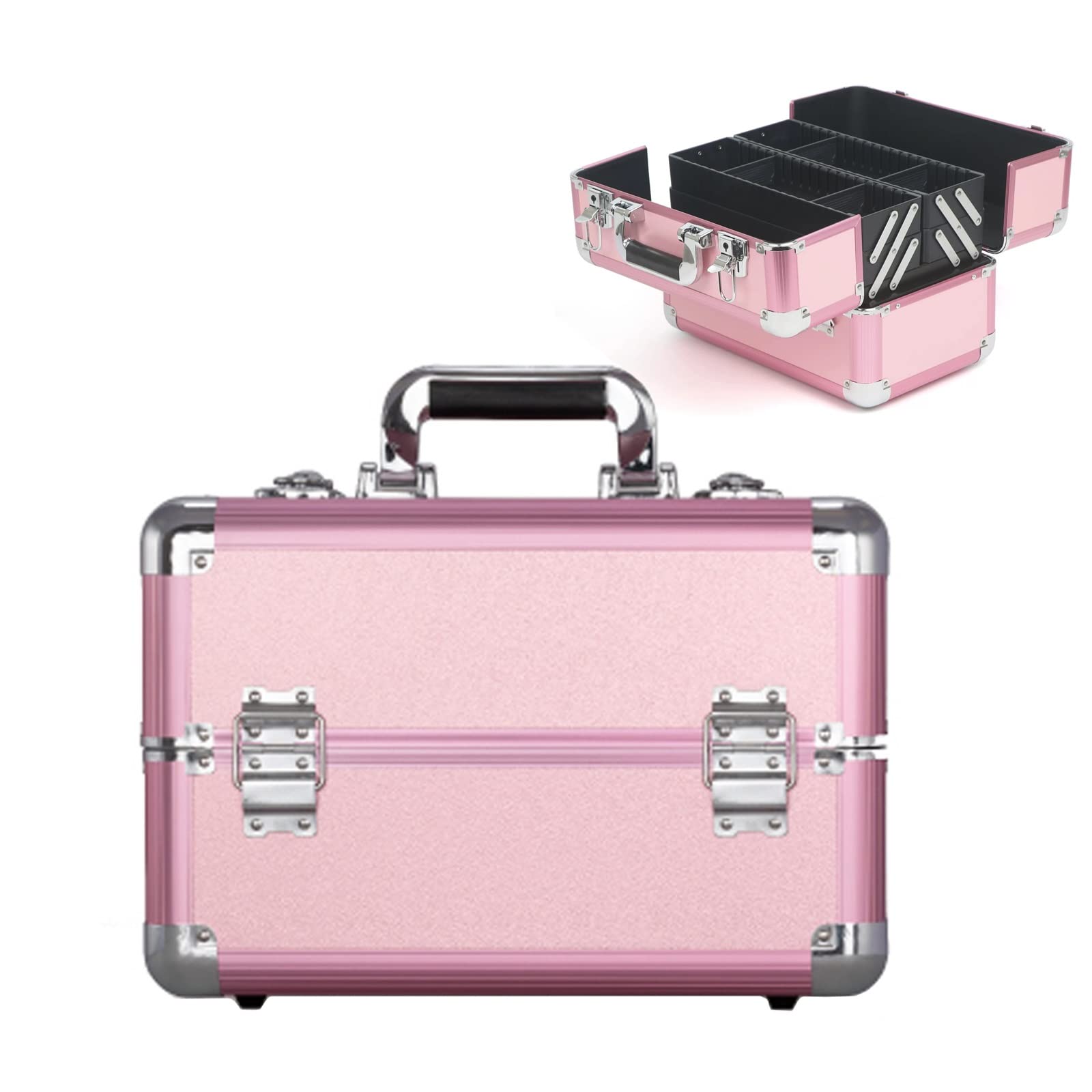 Valigetta per Cosmetici, Astuccio per Cosmetici, Astuccio per Trucchi, Astuccio per Cosmetici, Astuccio per Trucchi da Viaggio, Beauty Case, Custodia in Alluminio, Angoli arroton