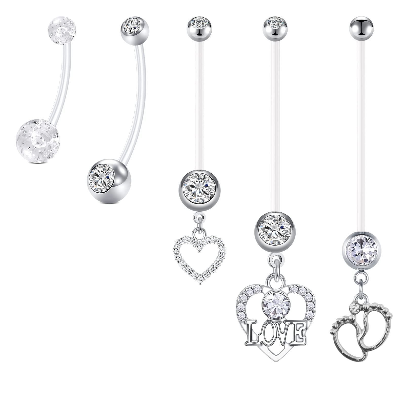 LAURITAMI5pcs Piercing Ombligo Embarazada Vientre Anillos Acrílico 14G 14/18/25/35/38mm Barra Maternidad Ombligo Piercing Joyas
