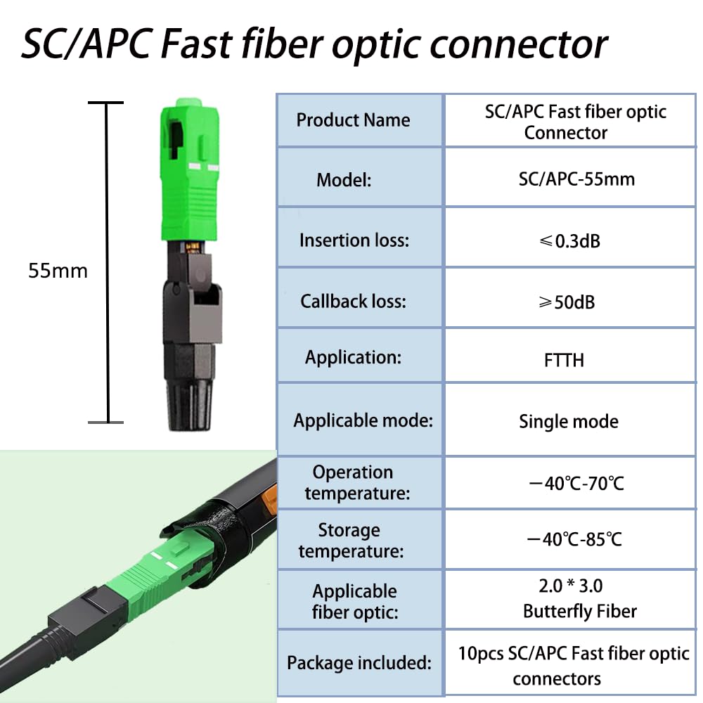 Kit de Connection à froid fibre optique, FTTH Kit Outils Fibre Optique avec SC/APC Connecteur froid rapide de Fibre Optique, FC-6S Cliveuse Fibre Optique, CFS-3 Pince à dénuder