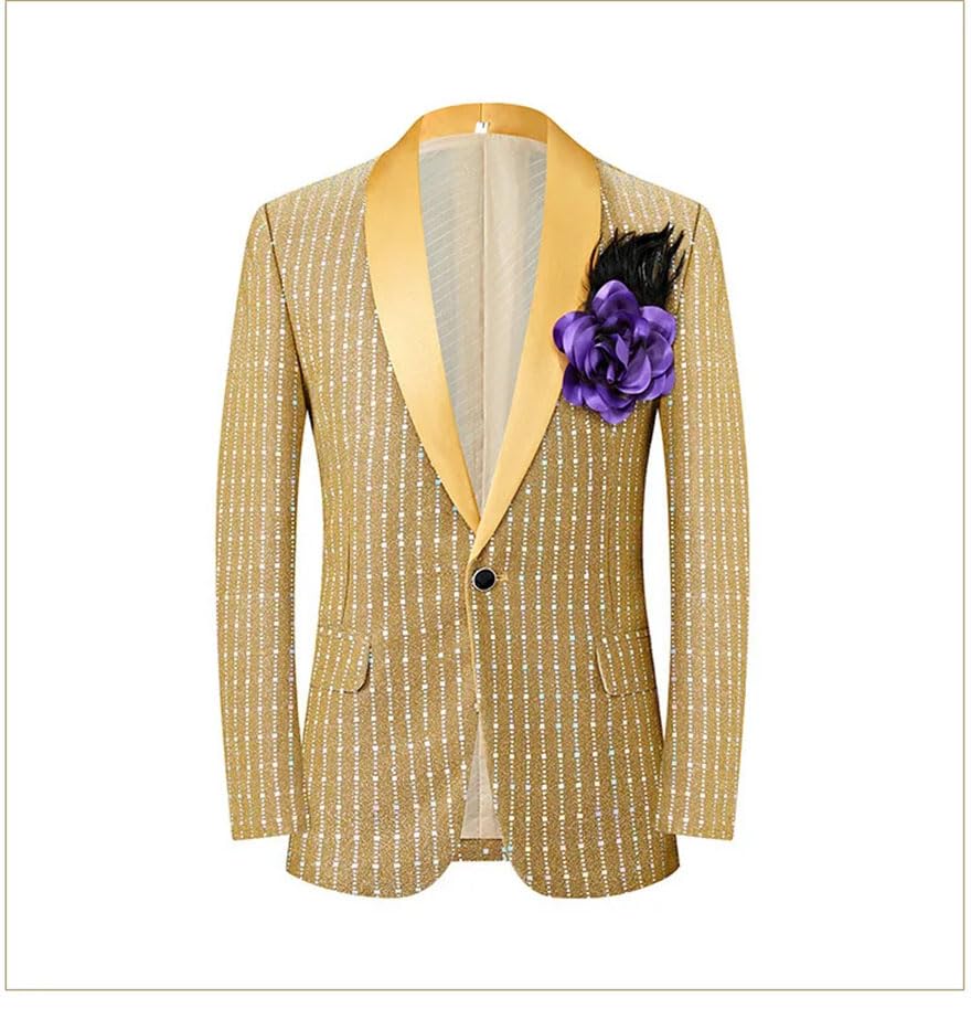 Men Slim Fit Sequins Dress Suit Host Stage Show Suit Single-Button Blazer and Trousers Gray XL3