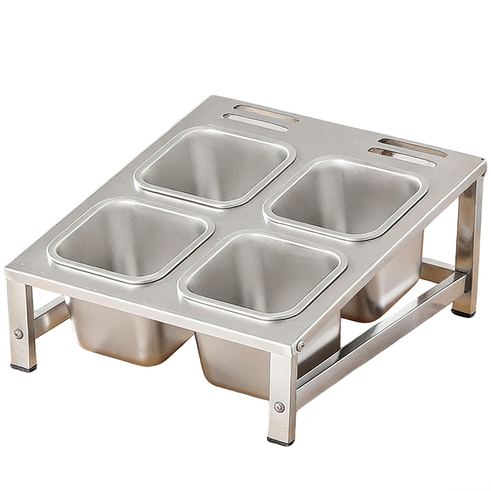 WDSOPK 2 Tier 304 Stainless Steel Pizza Topping Station with Lids & Spoons Kitchen Spice Rack Commercial Condiment Tray for Easy Access 42x34.3x9.2 15CM (No Lid 29X34.3X 9.2~15CM)