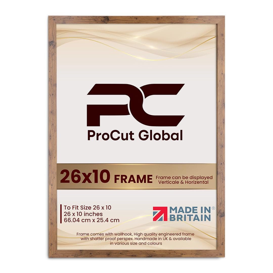 Procut Global 26X10 Rustic Oak Picture Frames - Modern Wooden Photo Frame with Shatterproof Perspex for Wall or Tabletop - Perfect for Posters, Certificates, Prints - Sizes & Colors Available