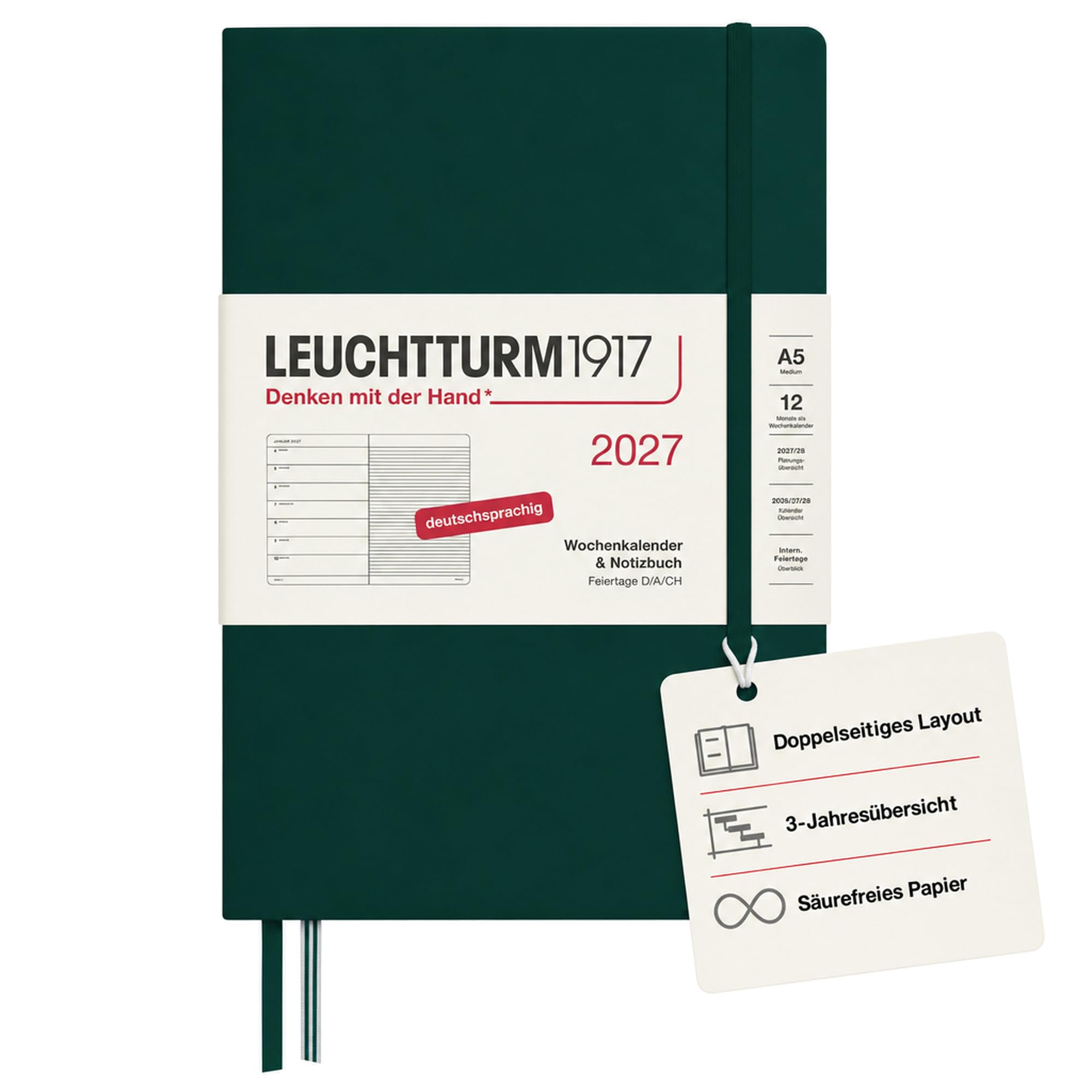 LEUCHTTURM1917 Weekly Calendar 2027 Medium (A5) with Notebook - Diary — image 1