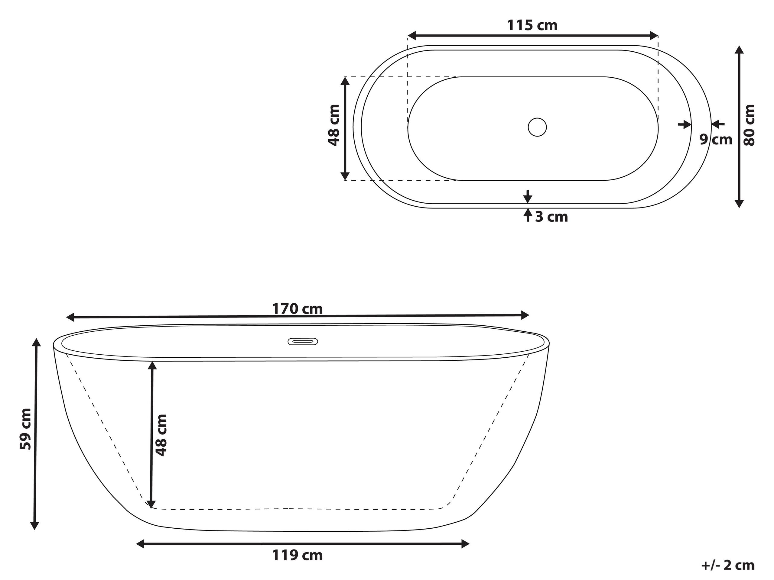 Bañera independiente de acrílico negro plateado 170 cm moderno Nevis