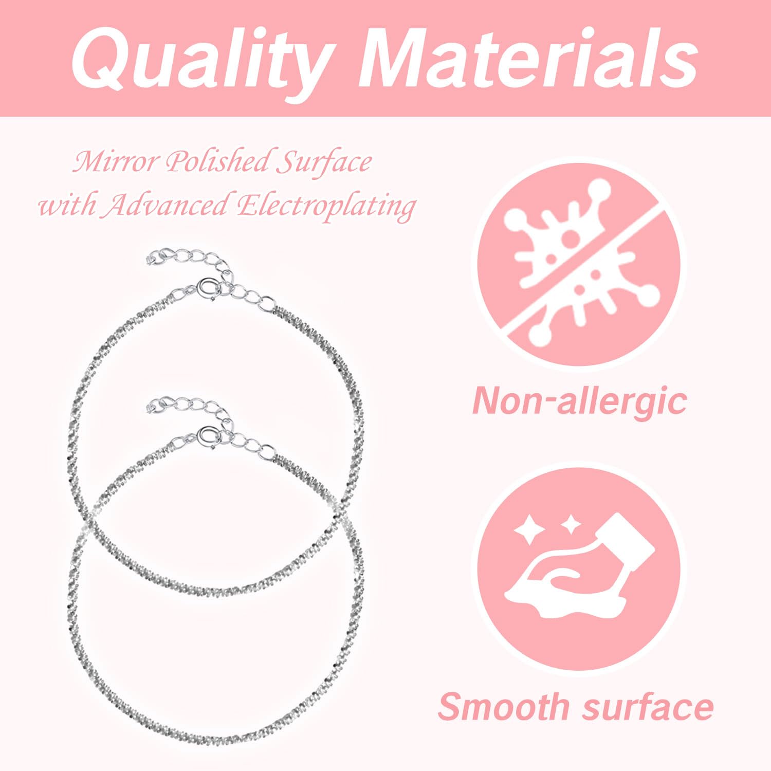 Pulseras de pie de playa con diamantes para mujer, pulseras de plata de ley 925 con diamantes de imitación, tobilleras ajustables e impermeables para playa, pulseras grandes para mujer, Zinc, 5