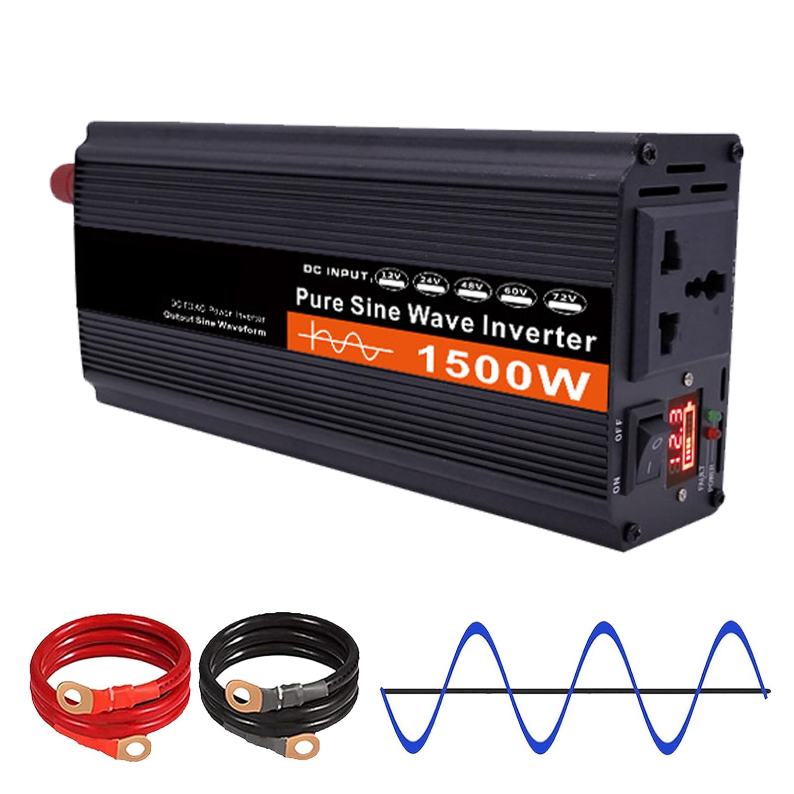 72V to 110V, 700W DC 72V/60V/48V/24V/12V Pure Sine Wave Inverter Charger DC Input AC Output 120V/230V 1500W Peak Off-Grid Solar Power Inverter for Truck, Home, RV, Camping(Size:12V to 110V)