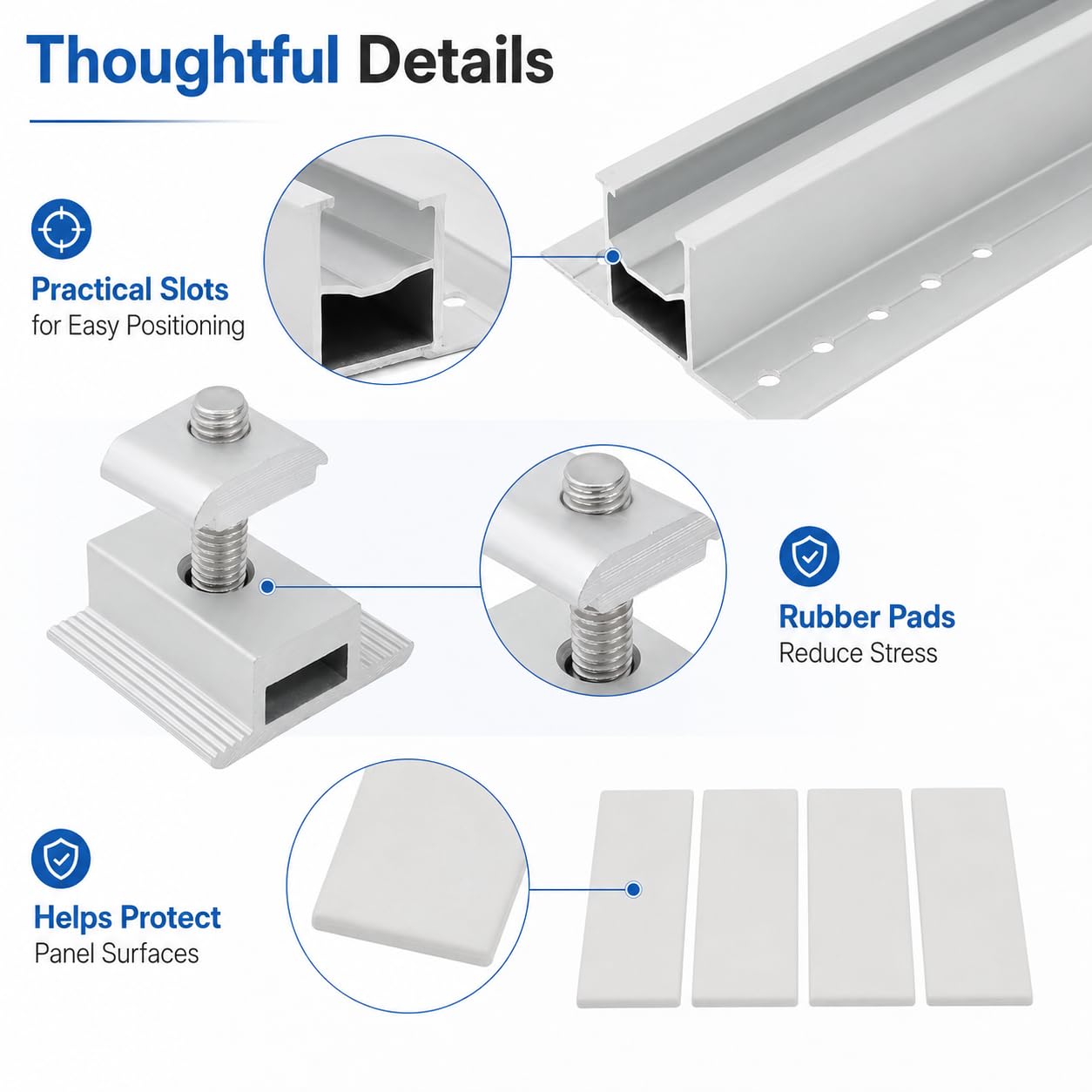 10pcs Panel Solar Kit De Soporte Carriles Cortos De Aluminio Kit De Montaje Solar Para Techo Azulejos Sistema De Fijación,Para El Hogar, Yate, Azulejos