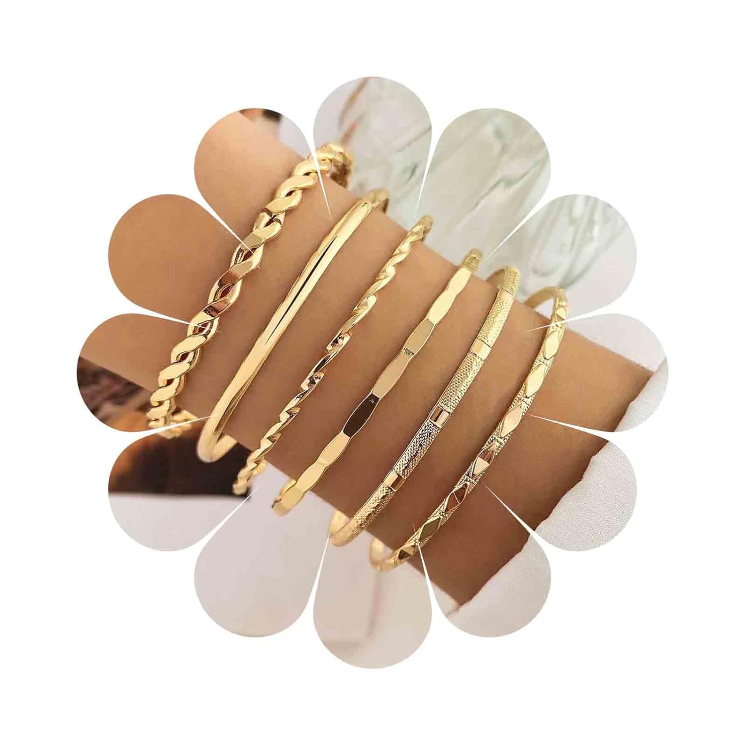 Boho Layered Gold Bangle Bracelets Indian Bangle Cuff Bracelets Set Multi Layer Textured Cuff Bracelet Chunky Metal Hammered