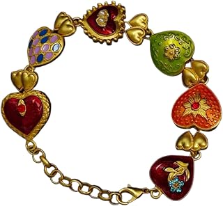 Vintage Colorful Enamel Bracelet - Handcrafted Drip Glaze Heart Charm, Retro Women's Jewelry