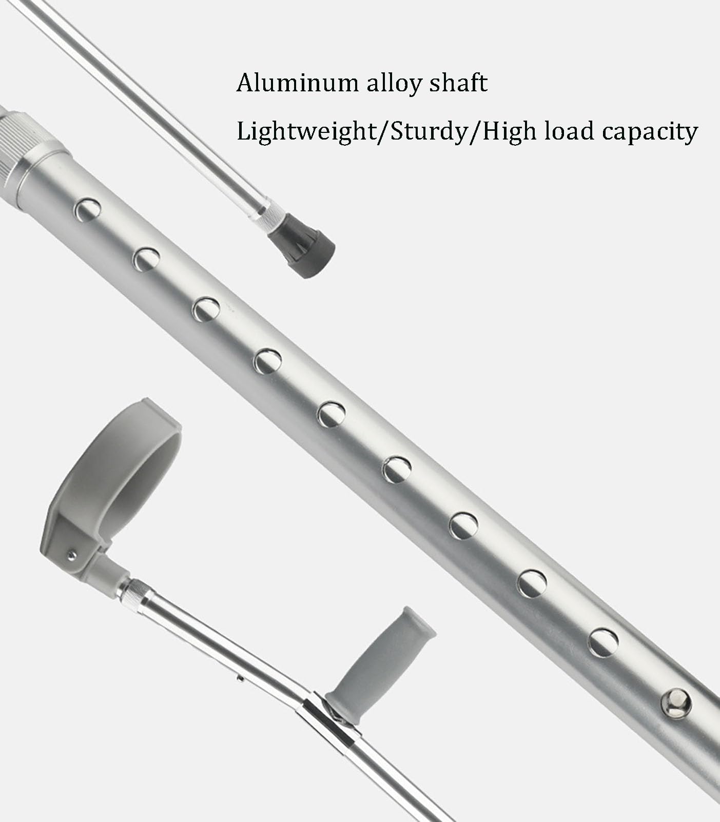 Muletas ajustables para antebrazo, aleación de aluminio, ayuda para caminar con diseño ergonómico, rango de altura de 71-94 cm, asas antideslizantes y almohadillas para los pies, ajuste de 10 niveles