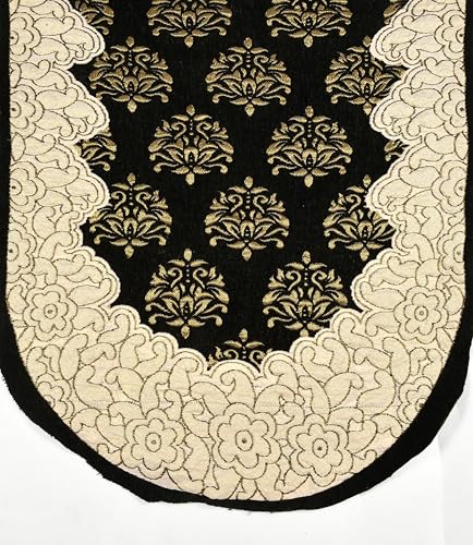 Image of Premium Floral Chenille 3 or 5 Seat Sofacover|SofaCover /Slipcover /5 Seater Sofa Cover /3Seater+2Seater Sofa Cover /Chenille Sofa Cover /Sofa Protector /Slip Cover| Rectangular (Black)