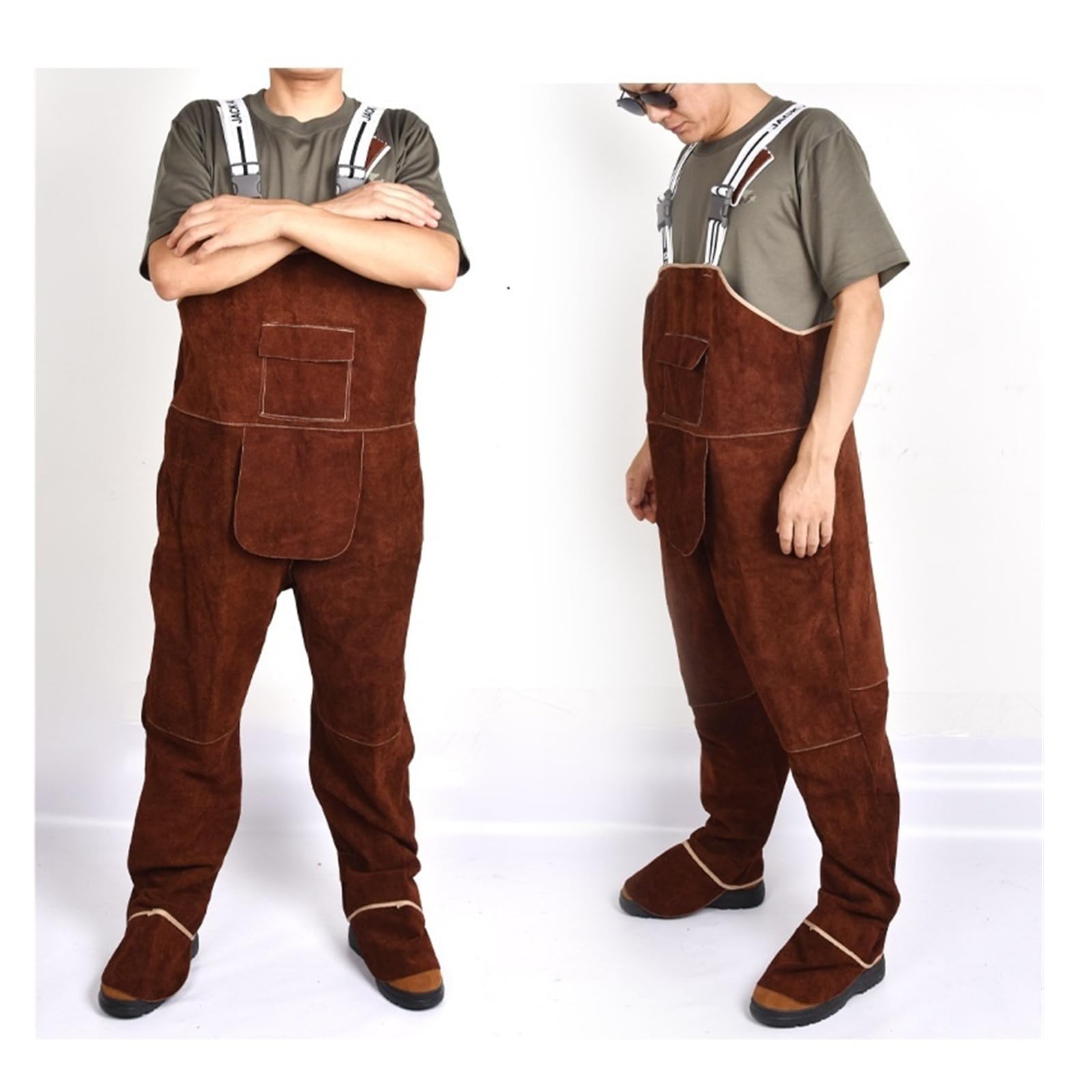Delantal de soldador, Ropa de soldadura Mono de seguridad general Cuero protector Retardante de llama Correa de soldador(Brown,L)
