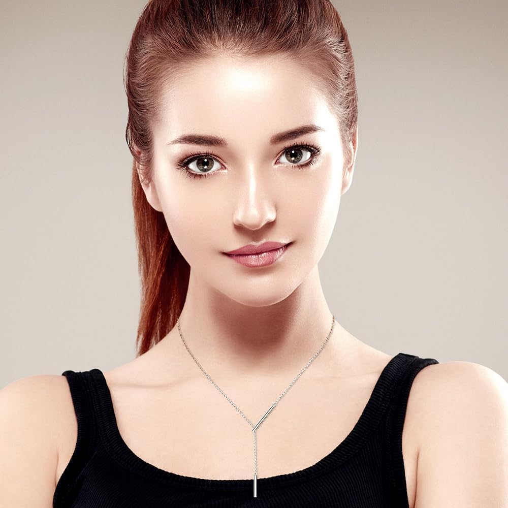 Y Long Necklaces for Women Trendy 925 Sterling Silver Y Long Chain Necklace Charm Vertical Bar Pendant Link Christmas Mothers Day Gifts - Image 2