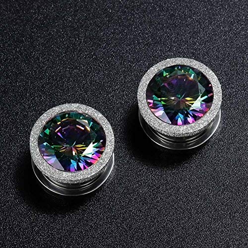 KUBOOZ Ear Plug Tunnel Gauge Stretcher Piercing Colorful Zircon Center Plating Stainless Steel Screw - Thumbnail 2