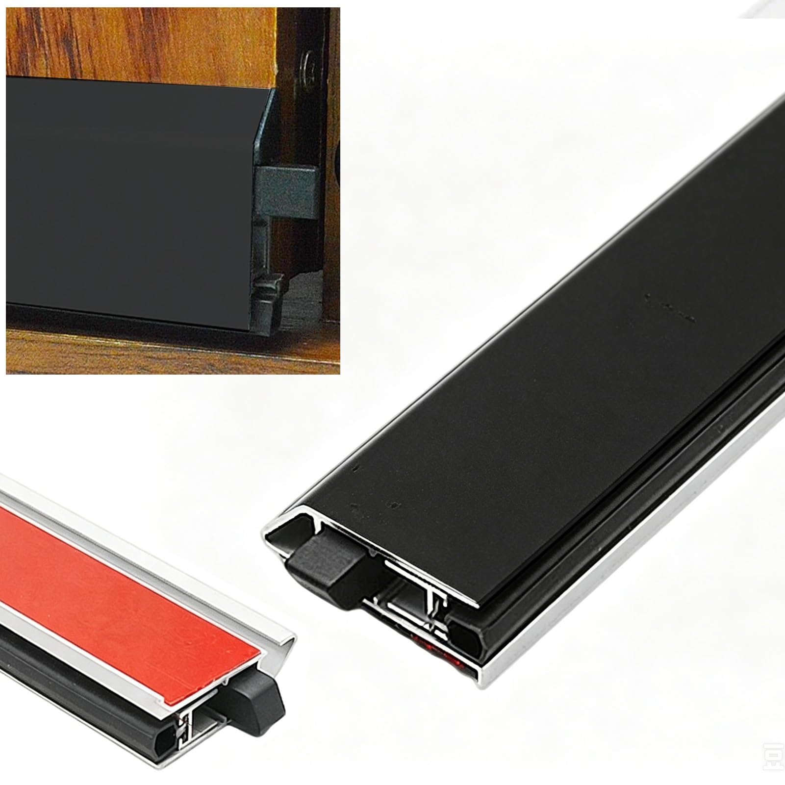 Black Automatic Door Sweep Noise Blocker Self-Adhesive, Custom Door Frame Bottom Wheather Strip for Wooden, Door Seal Aluminum Track Surface Mount(47in/120cm)