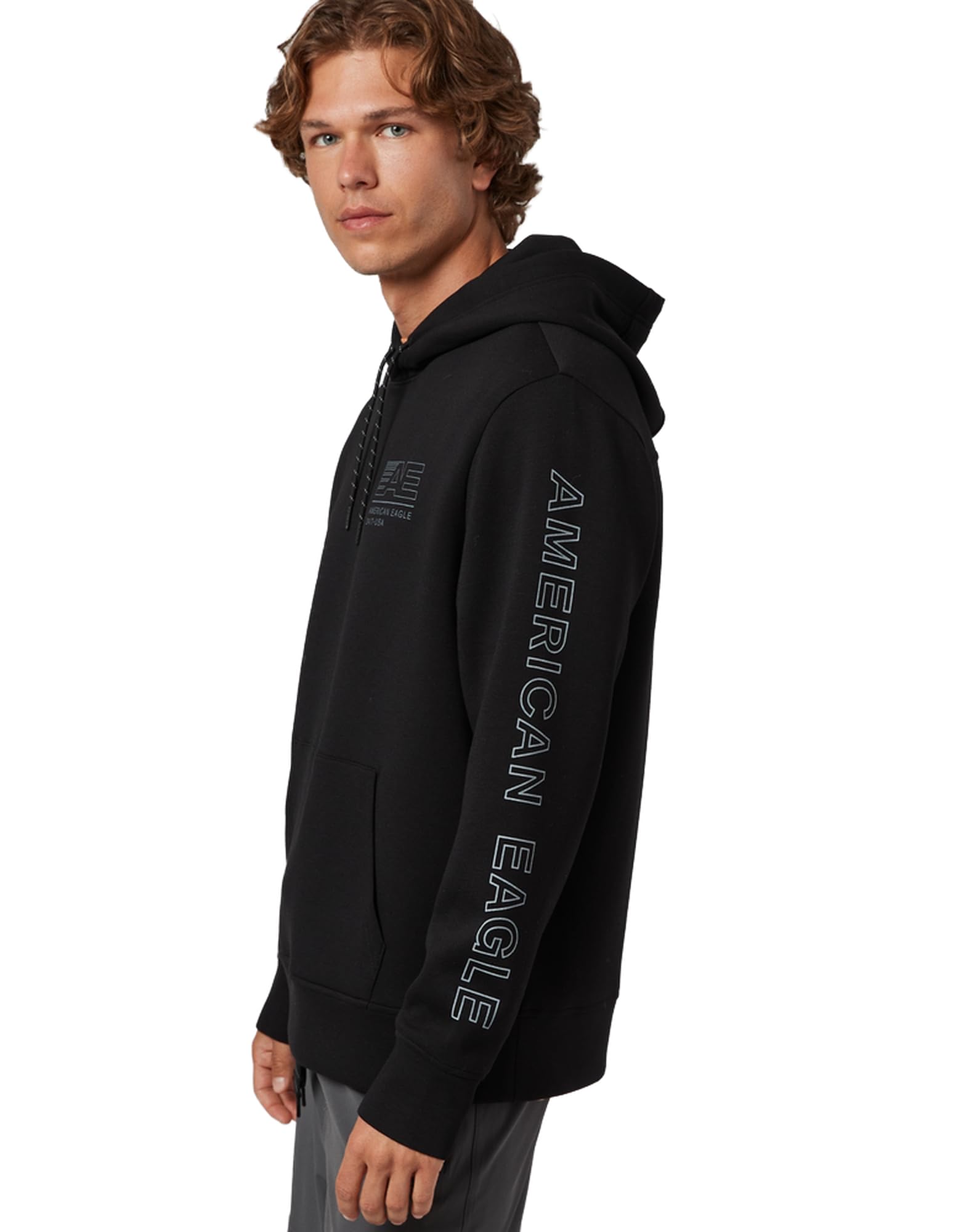 American Eagle Mens U-0193-2091-001 24/7 Good Vibes Hoodie L Black