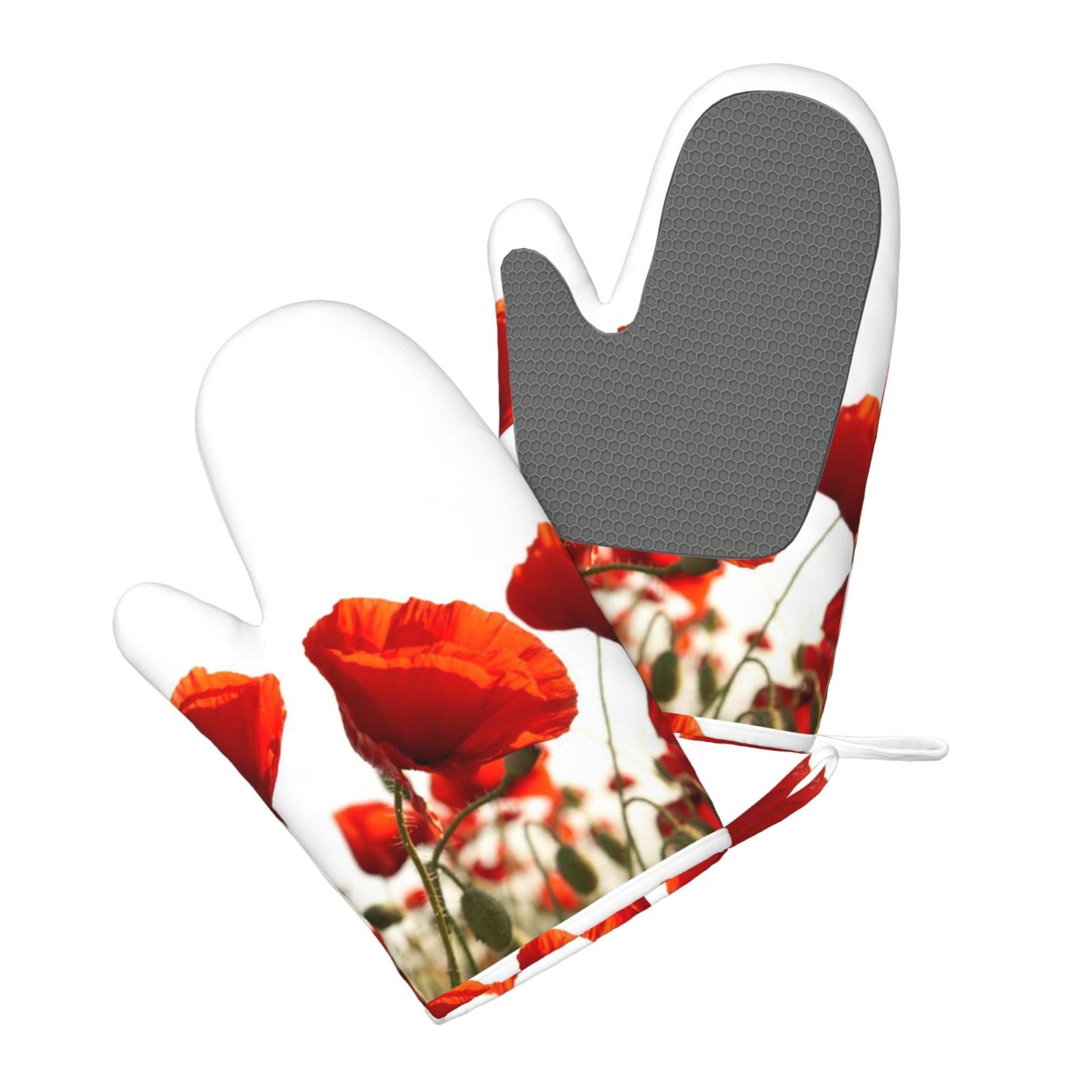 Coquelicots Rouges,Gants de Cuisine et maniques (Lot de 4), antidérapants Gants de Four résistants à la Chaleur