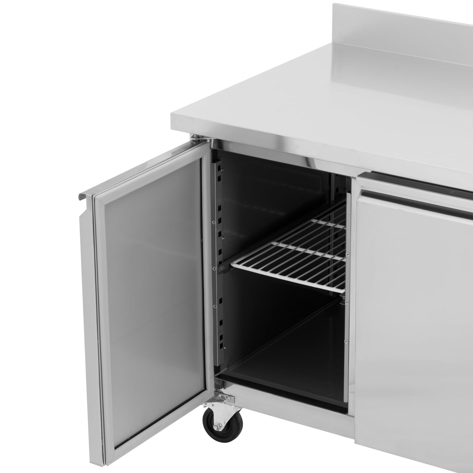 Royal Catering Mesa Refrigerada con Ruedas Volumen de 550 L 4 Compartimentos 223 x 70 cm - Clase B Antisalpique Acero Inoxidable Bajomostrador refrigerado Mostrador con refrigeración para hostelería