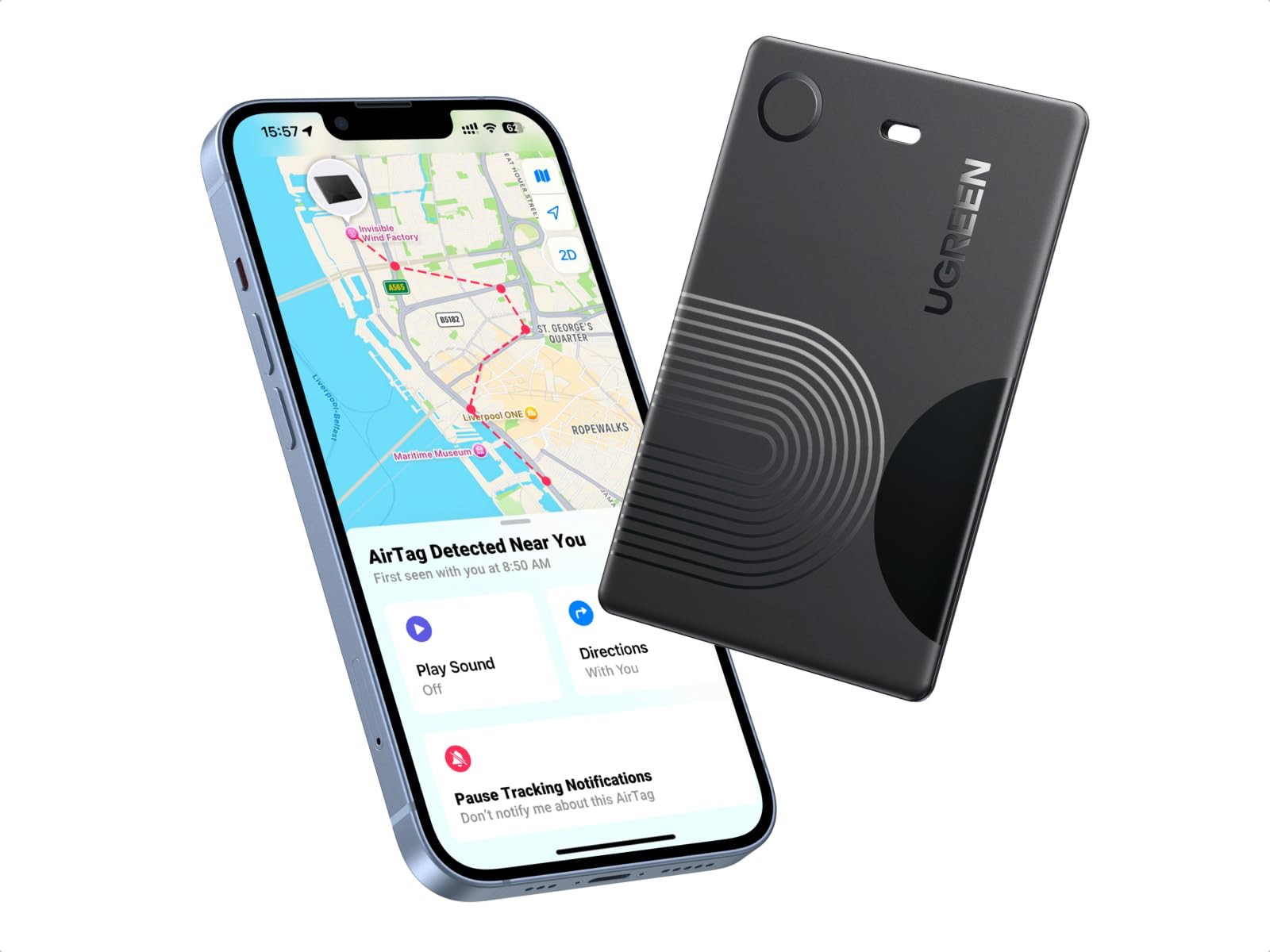 UGREEN FineTrack Slim kompatibel mit Apple Find My (nur iOS), Bluetooth Tracker Karte mit 5-7 Jahre Batterielebensdauer, 100dB Piepton, Geldbörsenfinder für Reisepass, Wallet, Rucksack (2er Pack)