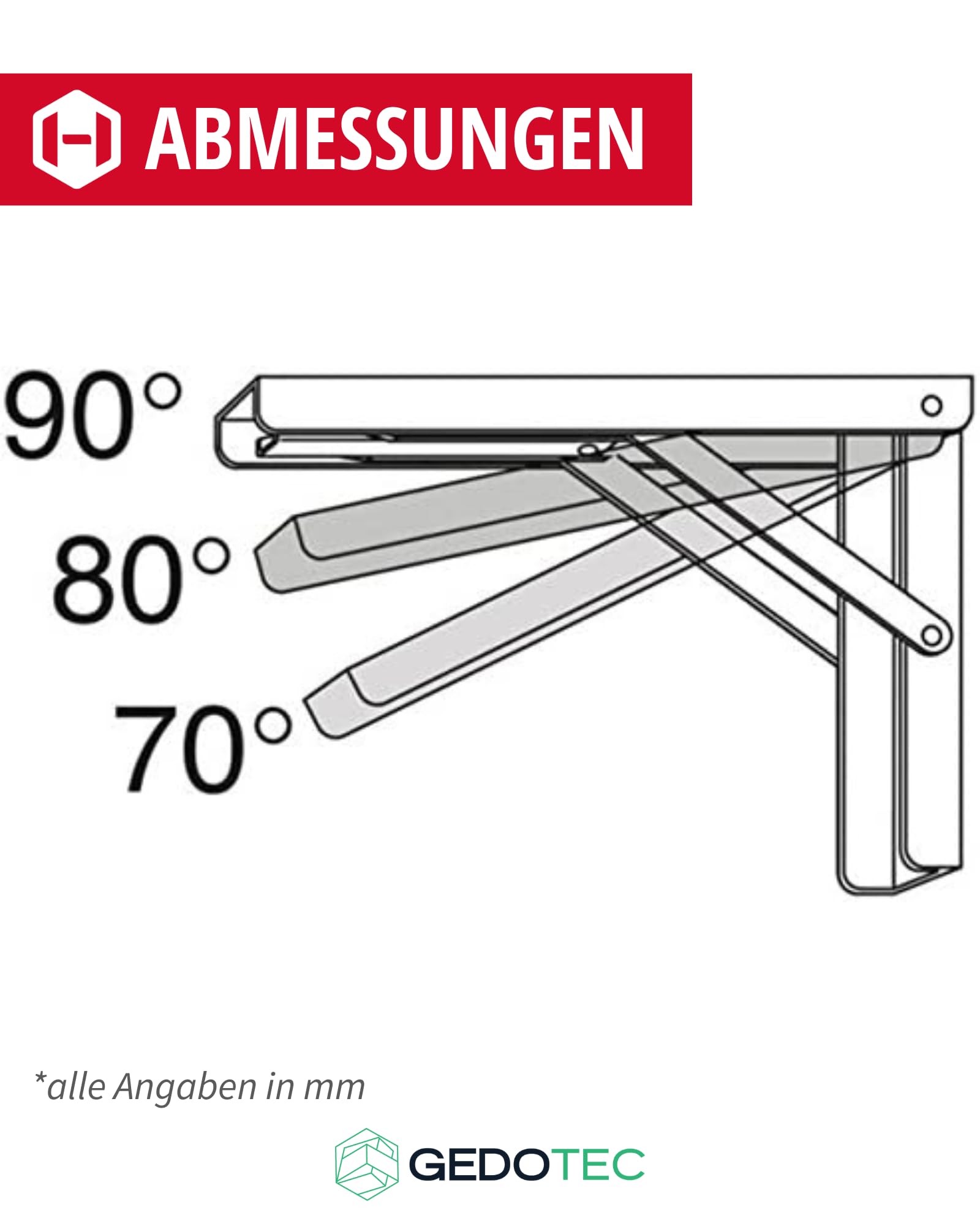 gedotec Consola plegable soporte plegable Bisagra De Solapa Línea Profesional Acero Inoxidable 2 Größen capacidad de Carga 180kg calidad de marca PARA SU SALA DE ESTAR