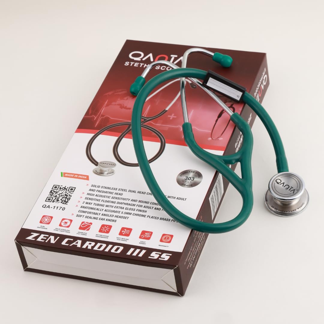 Stethoscope Zen Cardio III SS | Dual Diaphragm for Pulmonary and Cardiac Examination | Stainless Steel Chest Piece | Dual Head | For Doctors and Medical Professionals | For Adult and Pediatric Use (Green)-image-41