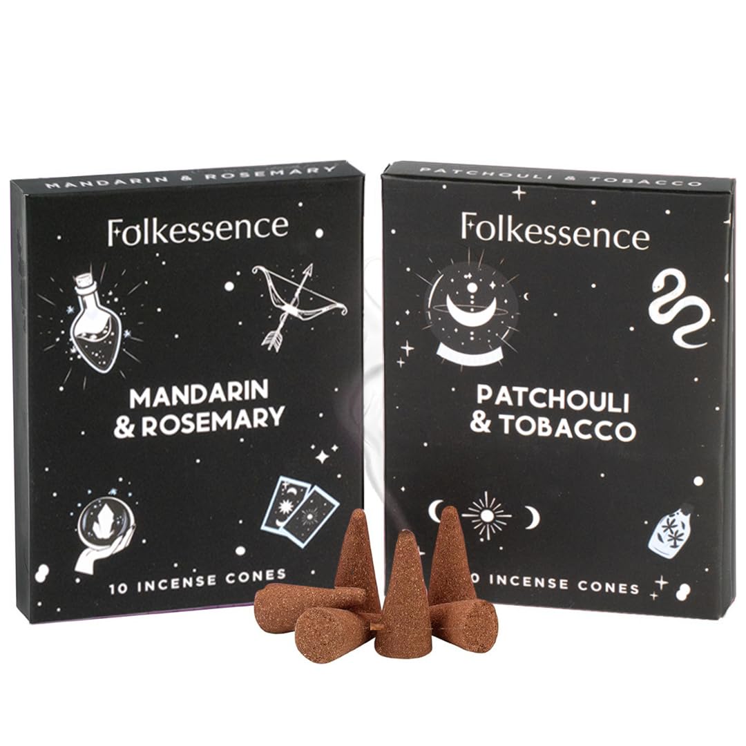 Folkulture Moonshine Incense Cone Scented | Set Of 2 Inscents-Cones (20 Cones) | Mandarin And Rosemary, Tobacco & Patchouli | Variety Pack Insence Cone For Relaxation And Meditation | Insenses For Home
