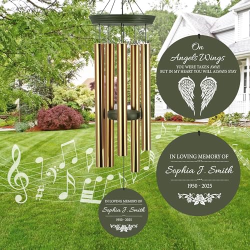 Image of ASTARIN Custom Wind Chimes Memorial, Condolences Gift for Loss Husband Wife Son, Care Package for Grieving Friend, Garden Deep Tone Sympathy Wind Chimes(Produced in Texas)