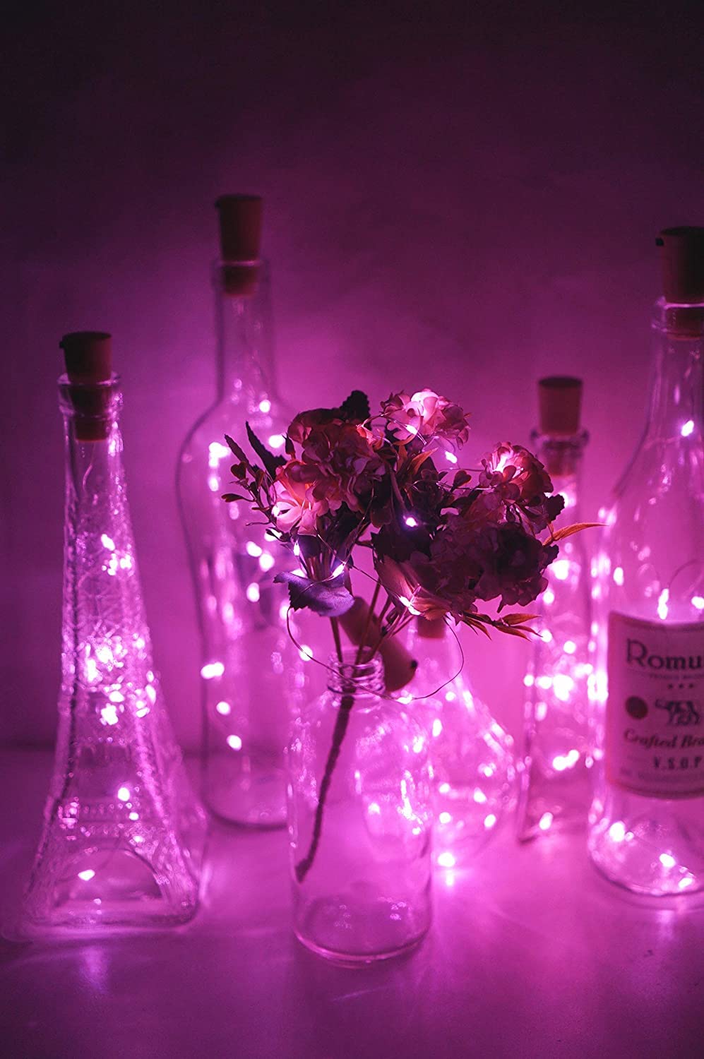 buddies cart Wine Bottle Cork String Lights - 20 LED/2M Copper Wire | Battery Operated | Perfect for New Year, Wedding, Birthday Decorations | (Pack of 5, Pink) - Bottle Not Included 3
