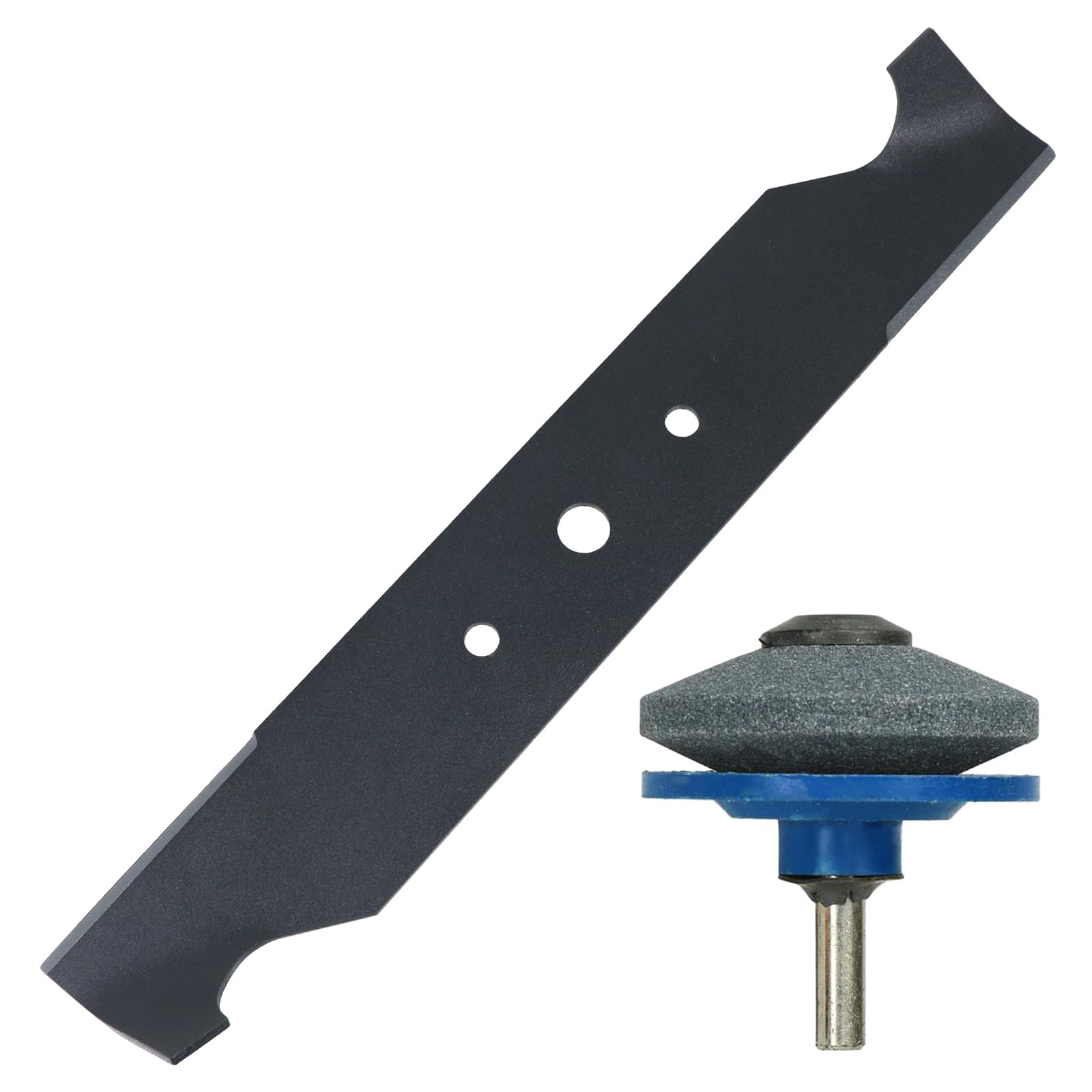 Spares2go Hi Lift Metal Blade for Hayter Harrier Hobby Hunter Motif Ranger Lawnmower (40cm / 16") + Drill Sharpener Attachment