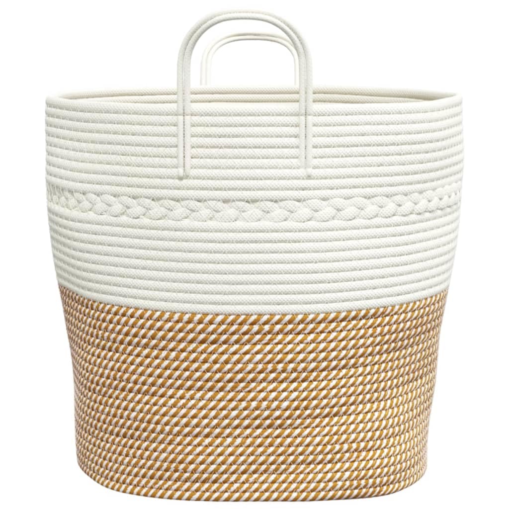 Dekokorb Baumwolle mit Griffen, faltbarer Aufbewahrungskorb Braun Weiß Ø43x38 cm – langlebiges Baumwollseil, platzsparendes Design, ideal für Kleidung, Handtücher, Decken