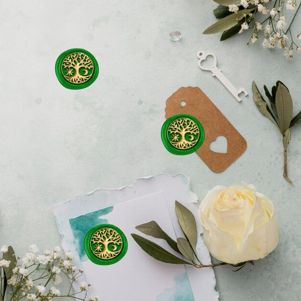 DELORIGIN 3D Tree of Life 1" Wax Seal Stamp Retro Sealing Stamps Removable Brass Head Seal Stamp with Wooden Handle Sealing Wax for Wedding Envelope Greeting Card Letter Invitations Gift Wrapping - Image 3