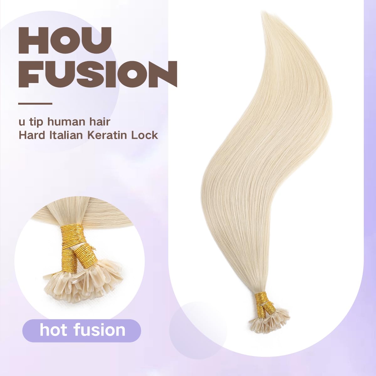Sindra Blonde U Tip Hair Extensions Platinum Blonde 16 Inch 40g Straight Pre Bonded Fusion Extensions Real Human Hair 50 Strands #60 16inch - Image 3