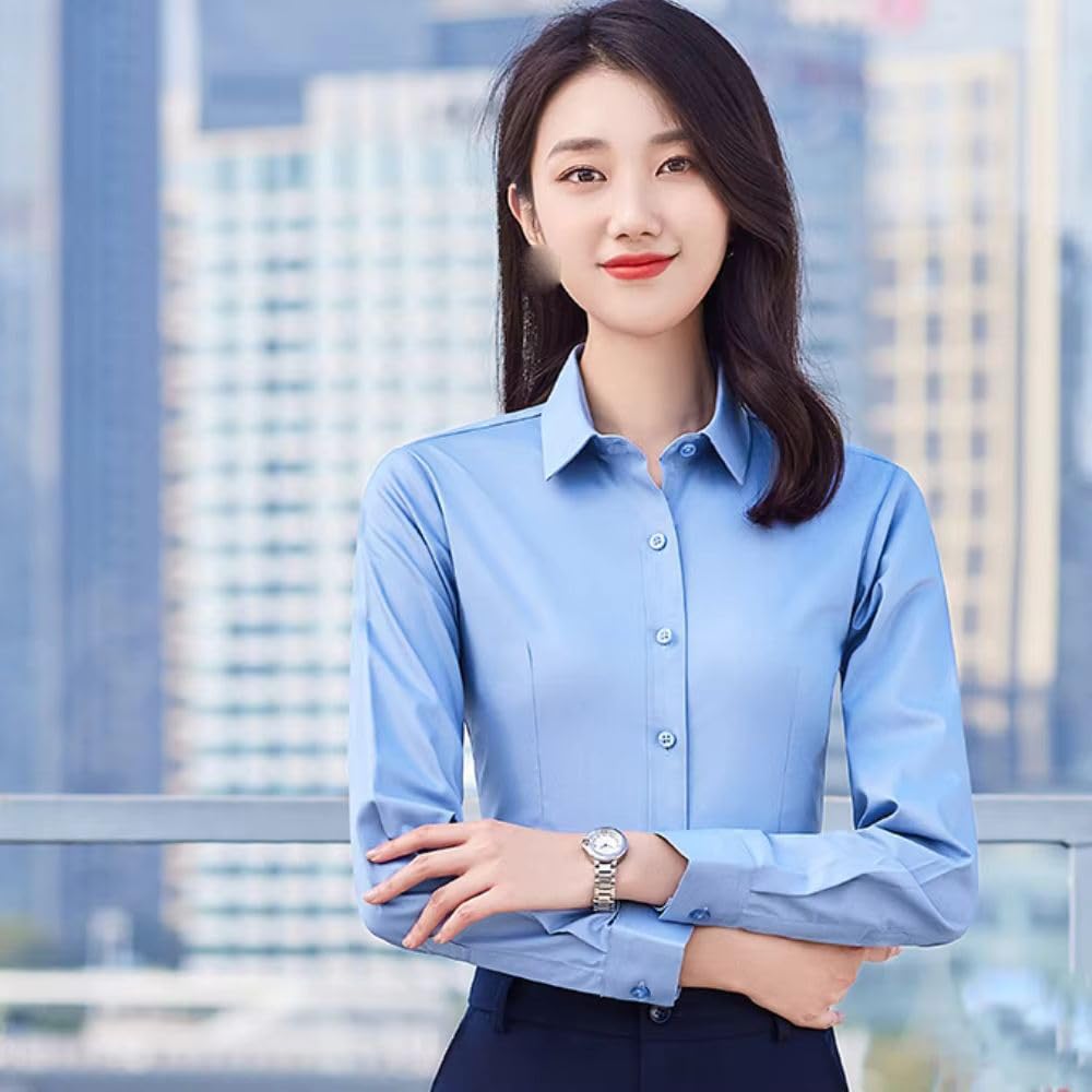 JYHBHMZG Mujer Oficina Traje Formal Camisa Manga Larga Blusa Color Sólido Elegante Simple Top