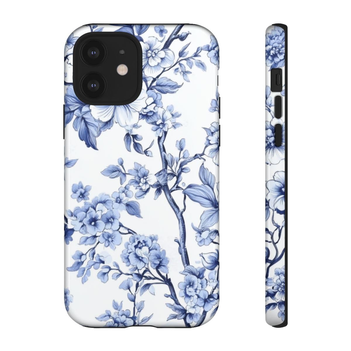 Coque rigide iPhone 12 motif floral bleu vintage évite les rayures - 2