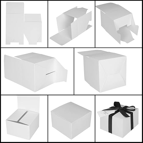 Vista 173 de Cotopher - 100 unidades de cajas de regalo de boda. Cajas de regalo de papel de 7.6 x 7.6 x 7.6 cm. Cajas pequeñas de regalo con cintas. Cajas marino