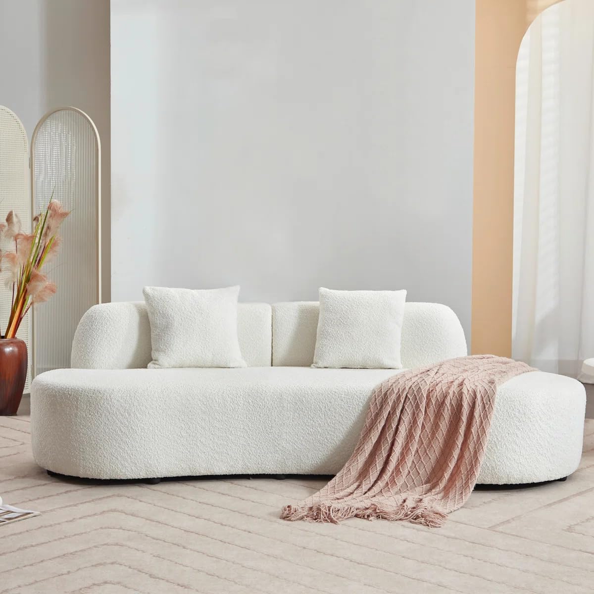 Castillon 82" Modern Curved Upholstered Sofa with Pillows Ivory-image-25