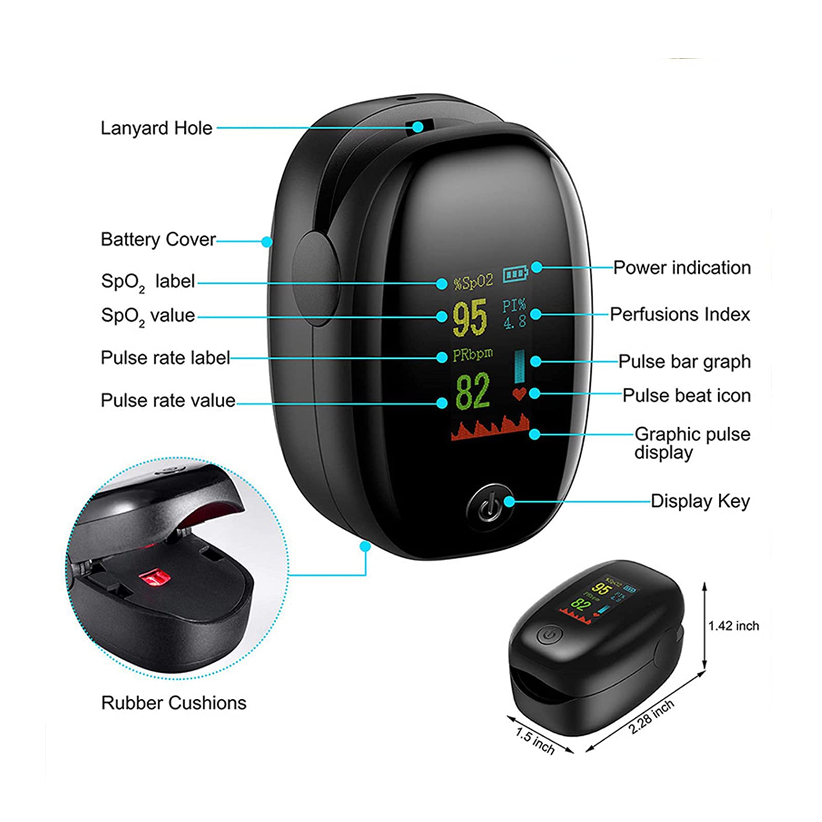 MBROS Oxímetro de Pulso de Dedo para el hogar LED, monitores de saturación de Dedo de Nivel de oxígeno para Adultos y niños, Monitor de frecuencia cardíaca probador de Pulso de Dedo