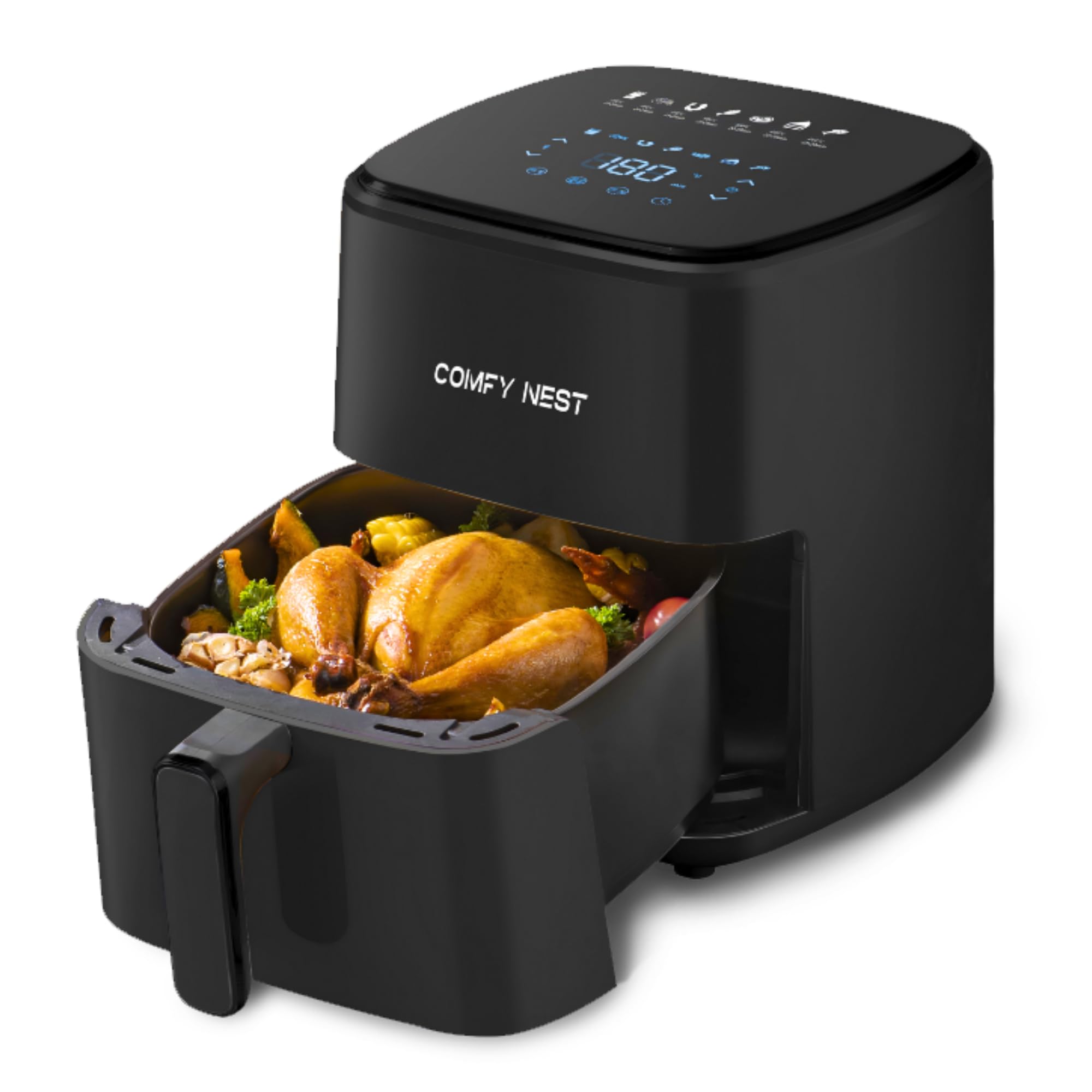 Comfy Nest, Freidora de Aire Caliente 5L con Pantalla Digital 1400W, Tecnología Rapid Air, 10 Programas Preestablecidos, Control de Temperatura 80-200°C, Negra, Cocina Sana y Cómoda, Freidora de Aire