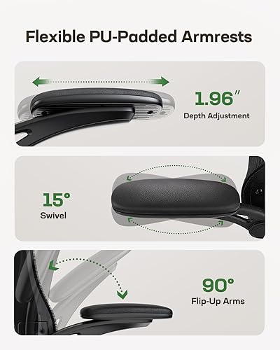 Miniatura 7 de Marsail Silla ergonómica de oficina Silla de escritorio para computadora de oficina con malla de respaldo alto y soporte lumbar ajustable, sillas