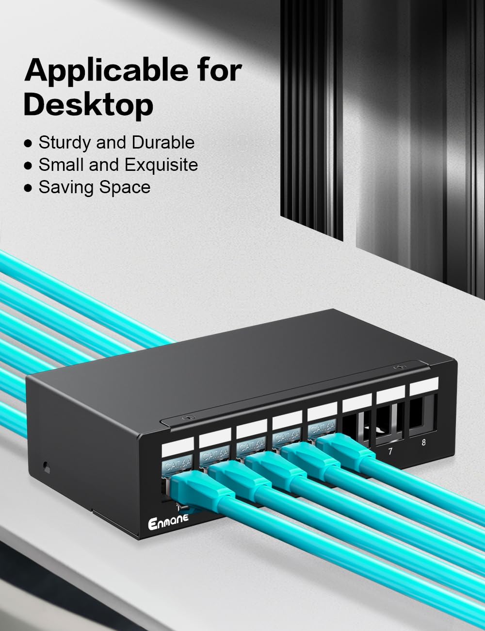 Panneau de brassage 8 ports blindé compatible avec LC/SC/ST/FC/USB/HDMI Keystone Jack pour support de bureau Boîtier de terminaison Ethernet domestique
