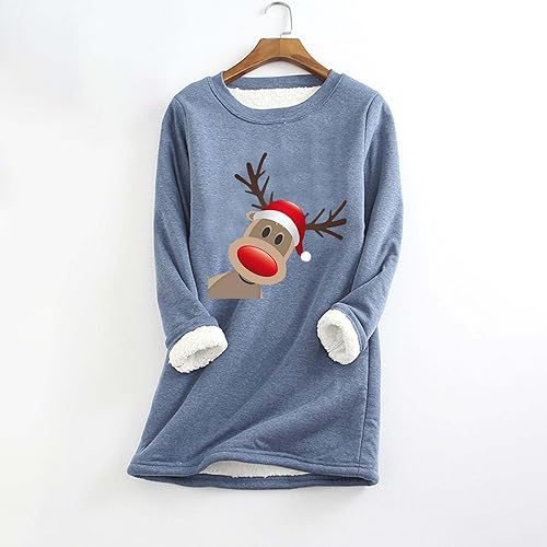 Miniatura 2 de SHOPESSA Sudaderas térmicas para clima frío para mujer, diseño de reno de Navidad, suéter de forro polar acogedor para mujer