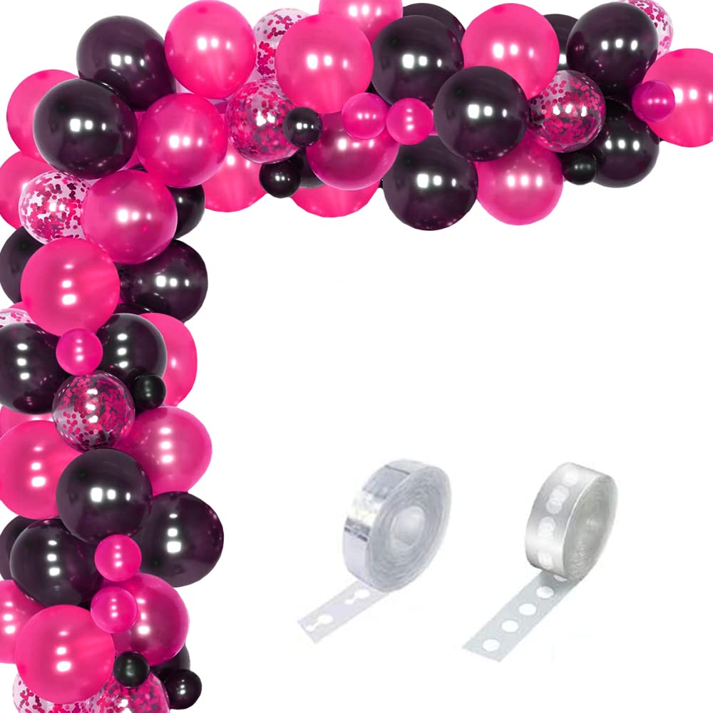 Rozi Decoration Balloon Arch Garland Decoration Set Black & Pink For Birthday Anniversary Engagement Graduation Theme Party Pack of 78 Pcs