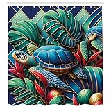 ABAKUHAUS Tortue Rideau de Douche, Animaux Exotiques Colorés des Profondeurs Marines Et F...
