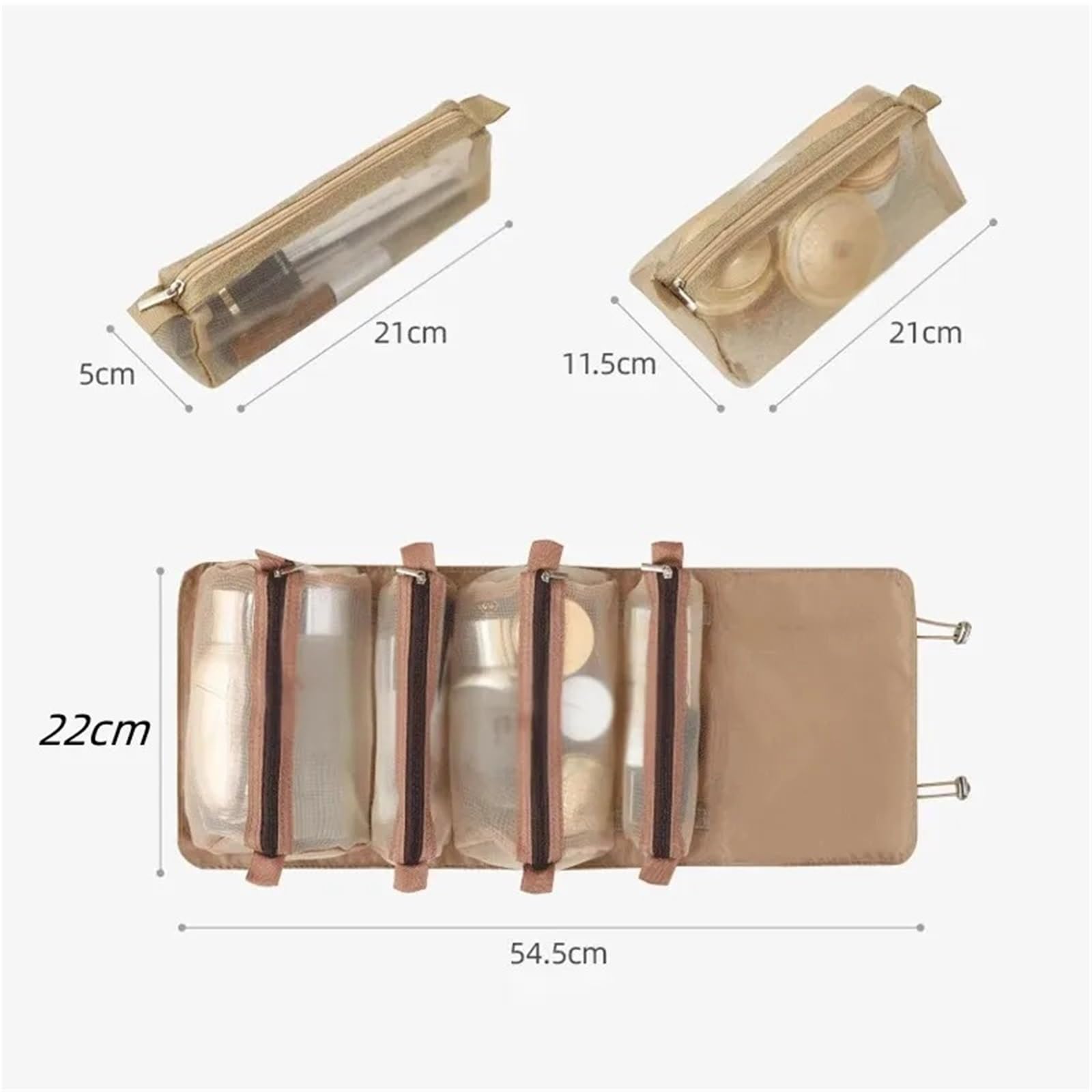 Bolsas de Maquillaje portátiles 4 en 1 Gran Capacidad, 2 uds., Bolsa Aseo Plegable portátil for Almacenamiento cosméticos Viaje, Desmontable para Viajar(Pink)