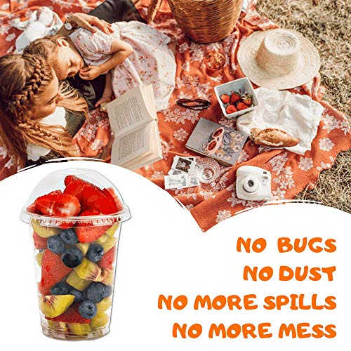 Image of 12 oz Clear Plastic Cups with Dome Lids No Hole - (30 Sets) PET Disposable Dessert Cup, Parfait cup for Ice Cream, Iced Cold Coffee Drinks, Cupcake. Fruit Cups for Kids bday Party with Nice Sealing