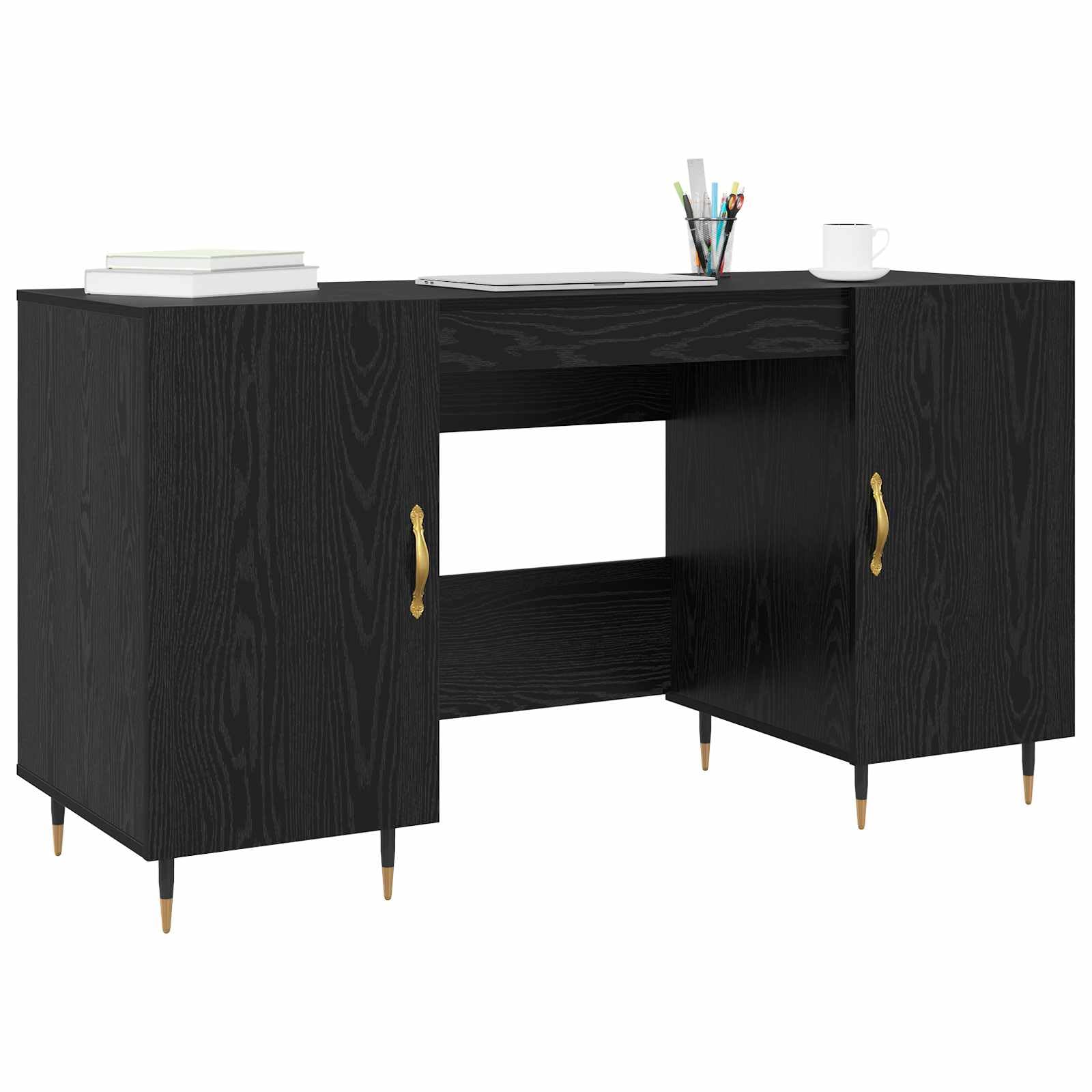 Scrivania rovere nero in legno ingegnerizzato 140 x 50 x 75 cm con ripiano e cassetto per ufficio studio smartworking casa gaming