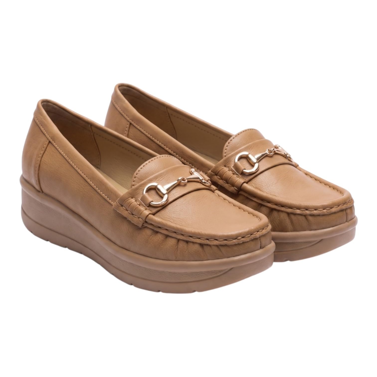 Women's Comfort Loafers | Slip-On Platform Loafers with Metal Horsebit Detail | Lightweight Cushioned Casual Office Shoes for Women-image-46