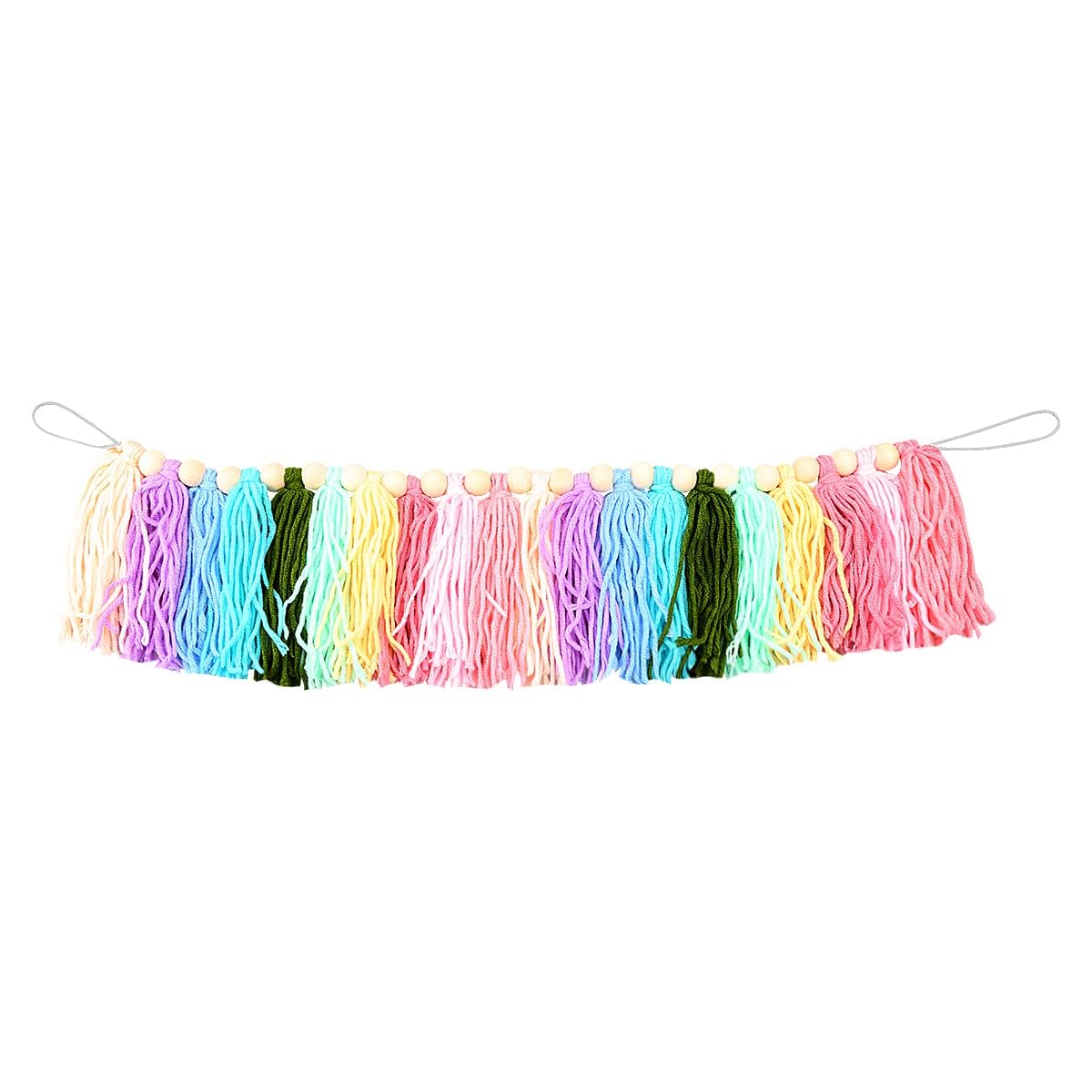 20PCS Rainbow Tassel, Jagowa Pastel Garland Wood Bead Colorful Garland Bedroom Wall Classroom Nursery Party Decoration