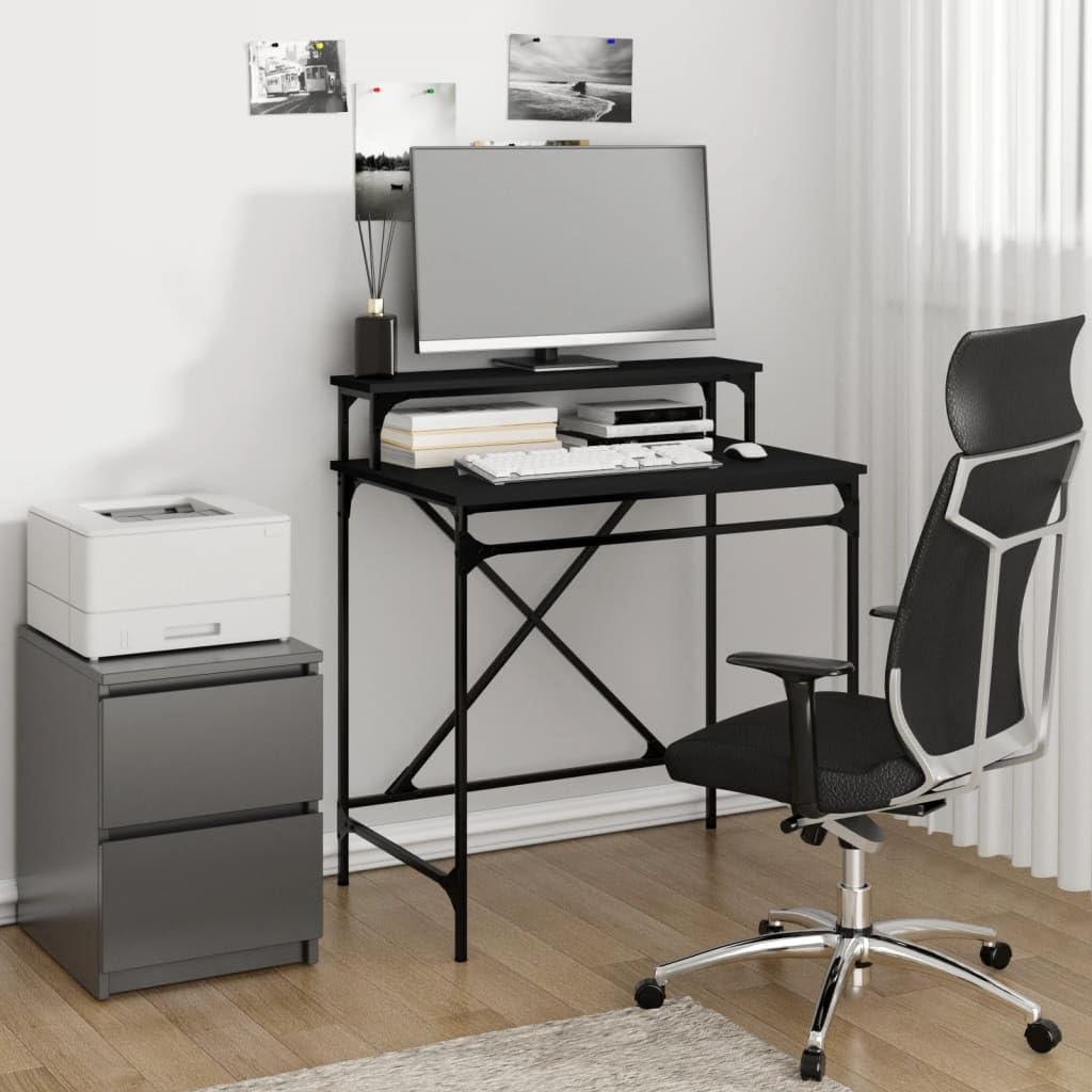 Scrivania nera 80 x 50 x 90 cm, materiale in legno e ferro, stile industriale, scrivania per computer per casa, ufficio, giochi, cameretta dei bambini, piano di lavoro stabile